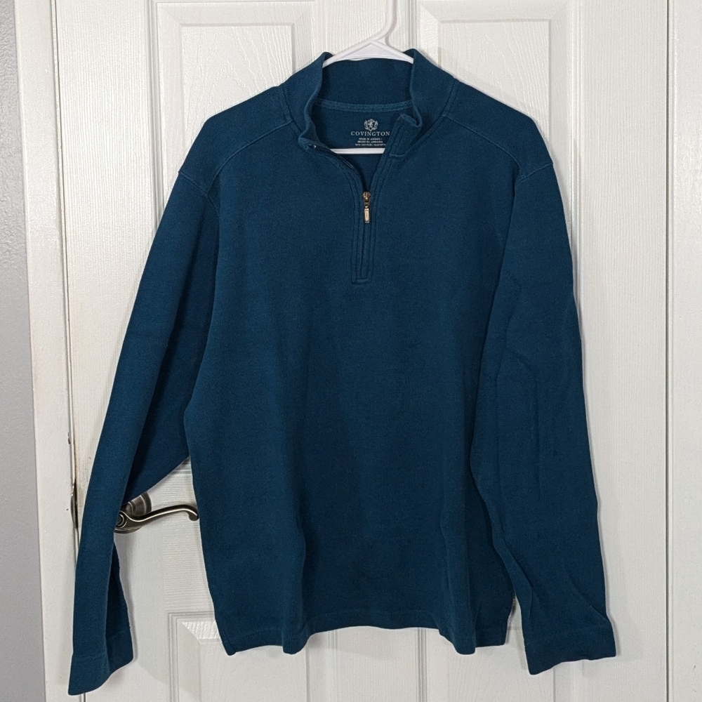 Covington Cozy Knit 1/4 Zip Ribbed Mock Neck Pullover 100% Cotton Sweater Size L